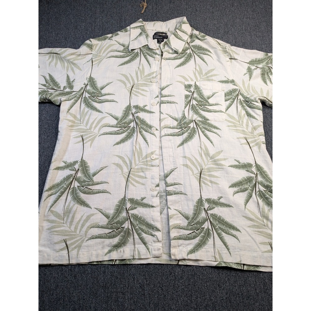 Marc‎ Edwards Mens XL Tropical Palm Leaf Linen Blend Shirt Green Cream